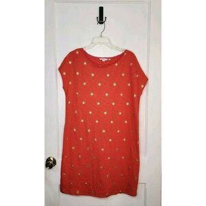 Boden Fire Orange Pauline T Shirt Dress Gold Flowers Size 10L